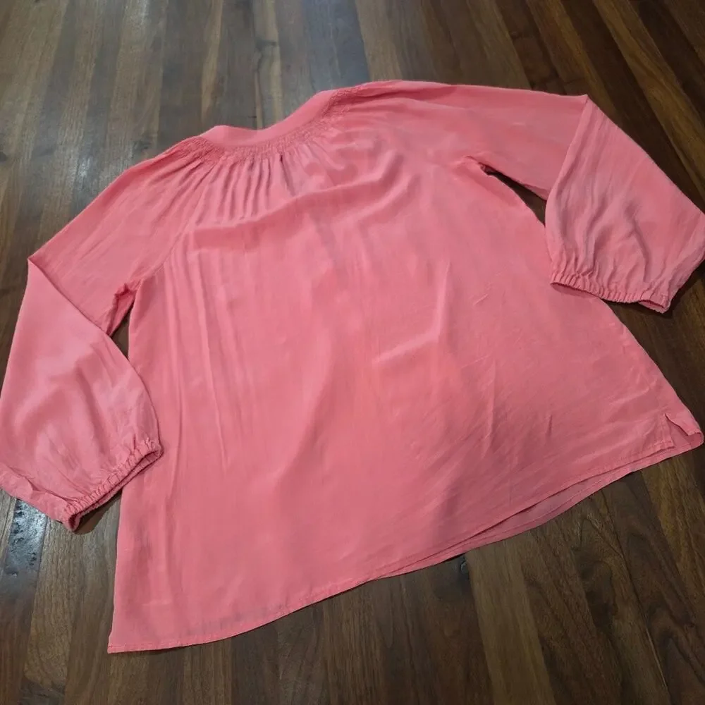 Lilly Pullitzer Elsa Silk Top Women's Blouse Vneck Elastic Cuffs Size Medium - Picture 2 of 11